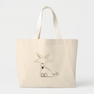 fox doodle black white gray simple kids drawing large tote bag