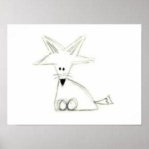 fox doodle black white gray simple kids drawing poster