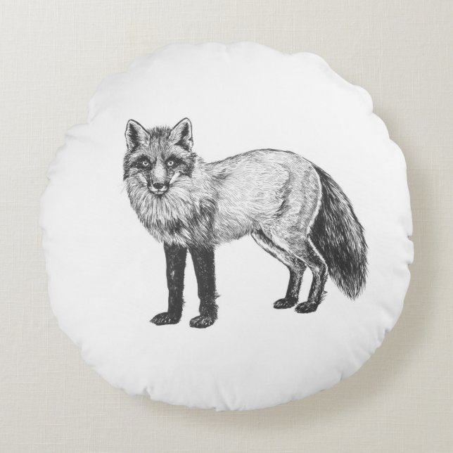 Fox drawing round pillow (Front)