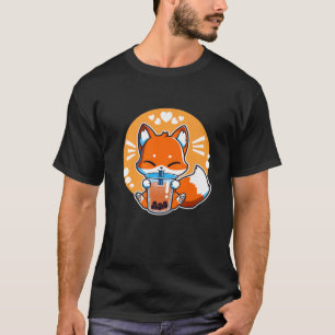 Fox Drinking Boba Tea Bubble Milk Tea Kawaii Anime T-Shirt