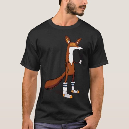 Fox Drinking Coffee Wearing Tube Socks T_Shirt