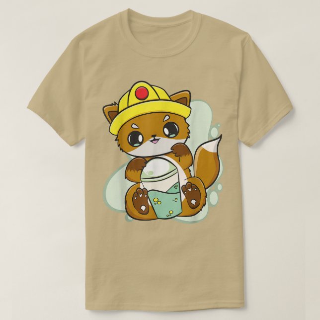 Fox Drinks Boba Bubble Tea For Construction Worker T-Shirt (Design Front)
