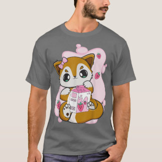 Fox Drinks Strawberry Milk Bubble Tea For Boba Lov T-Shirt