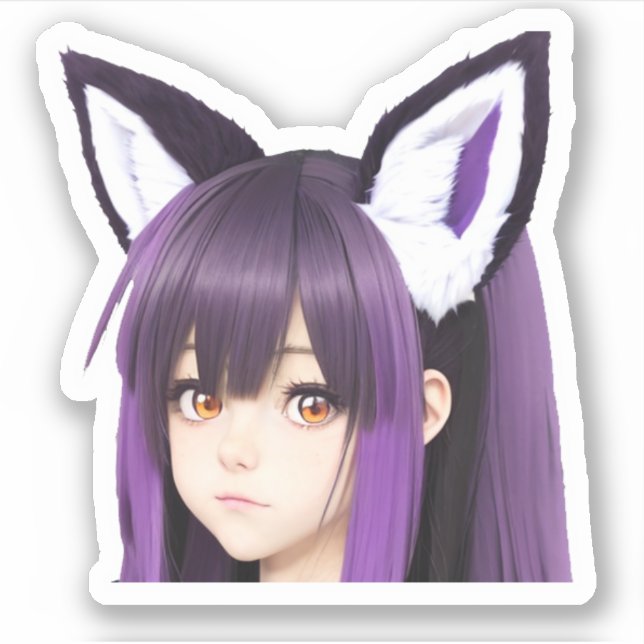 Fox Ears on Anime Girl Sticker (Front)