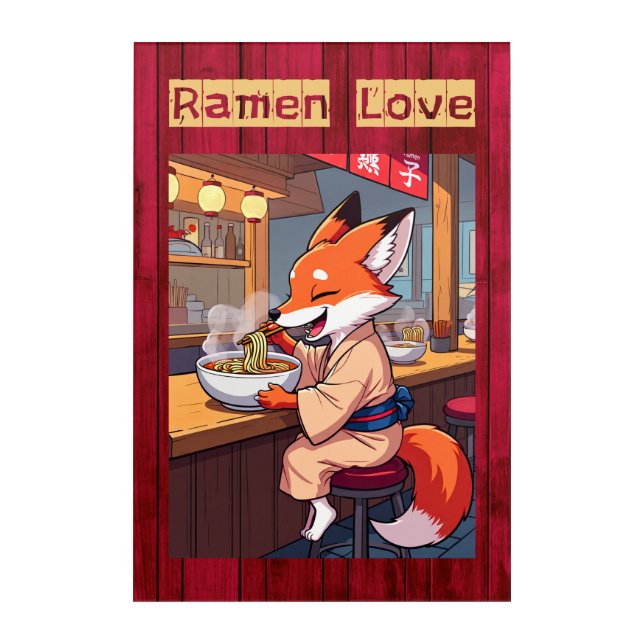 Fox Eating Ramen in Noodle Bar Acrylic Print (Front)
