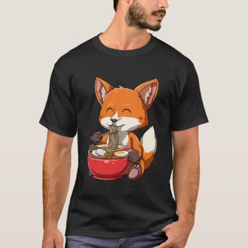 Fox Eating Ramen Ramen Noodle Fox Themed T_Shirt