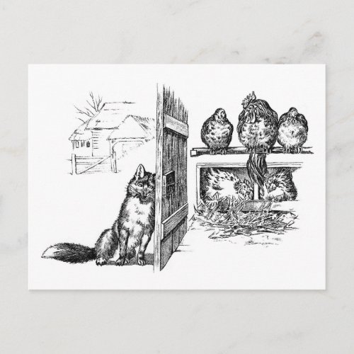 Fox Eavesdropping on Chickens Postcard