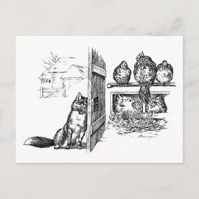 Fox Eavesdropping on Chickens Postcard (Front)