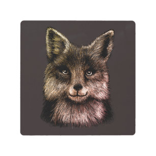 Fox face drawing metal print
