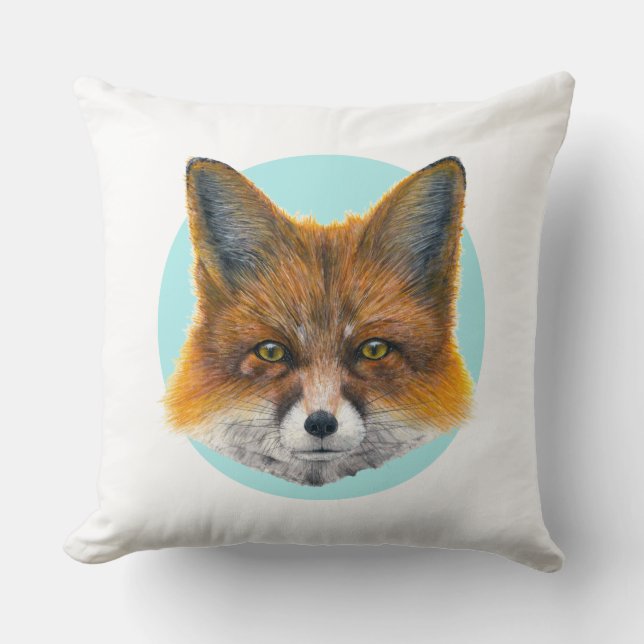 Fox face on pale blue - Painting in acrylic Throw Pillow (Front)