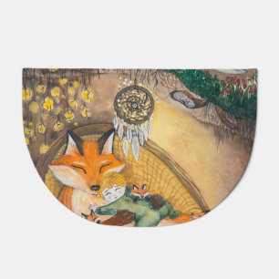 Fox Family Afternoon Nap, Watercolor Meadow. Doormat