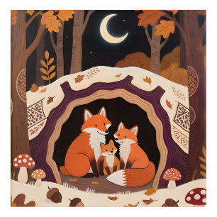 Fox Family Autumn Forest Den Acrylic Print