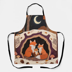 Fox Family Autumn Forest Den Apron