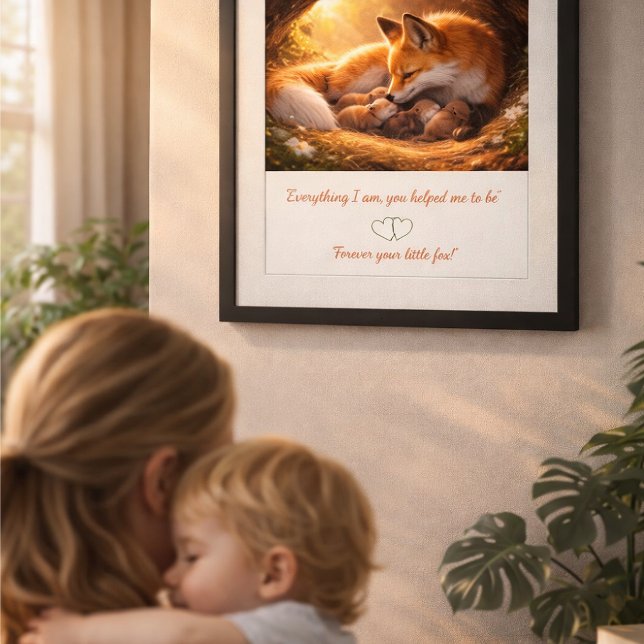 Fox Family & Cubs Cozy Den Wall Framed Art (Foxi Family Series - Mother & Little Fox Framed Art)