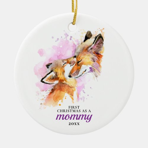 Fox Family First Christmas As A Mommy Personalized Ceramic Ornament