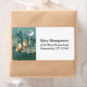 Fox Family Forest Full Moon Snow Address Label