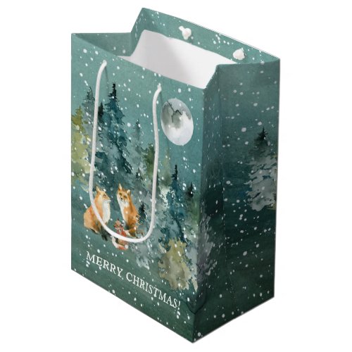 Fox Family Forest Full Moon Snowfall Christmas Medium Gift Bag