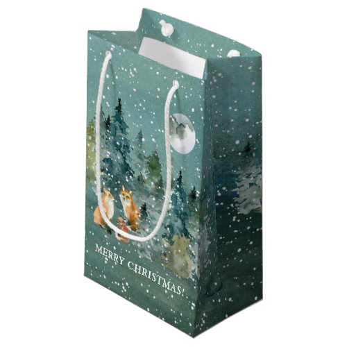 Fox Family Forest Full Moon Snowfall Christmas Small Gift Bag