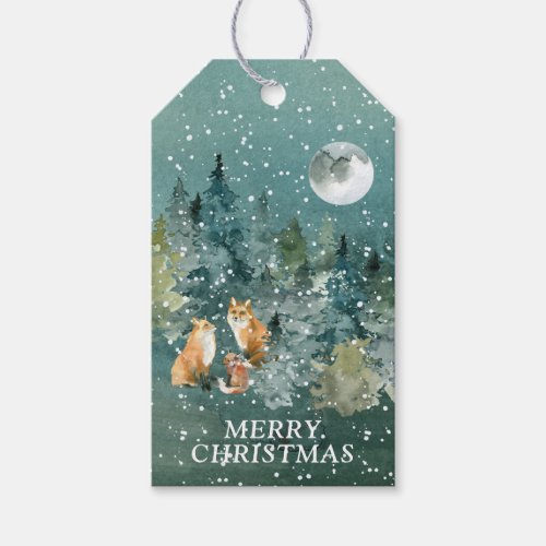 Fox Family Forest Full Moon Snowfall Personalized Gift Tags