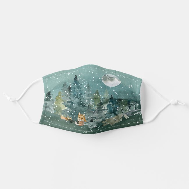 Fox Family in Forest Full Moon Snowfall Adult Cloth Face Mask