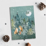 Fox Family in Forest Full Moon Snowfall Christmas Holiday Card