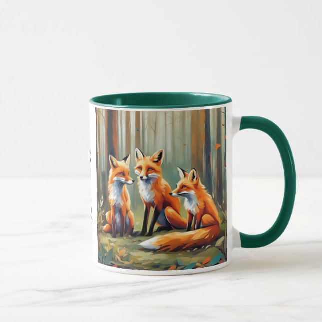 Fox family in the forest. Editable name Mug (Right)