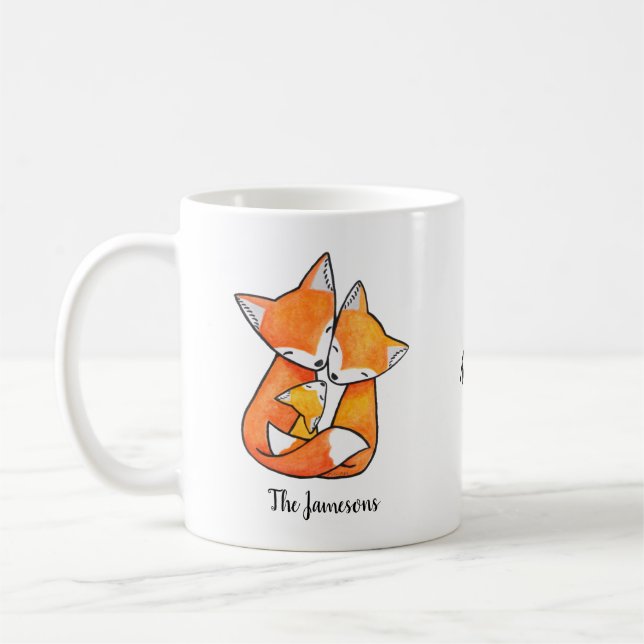 Fox Family mom dad baby Loving family custom Name  Coffee Mug (Left)