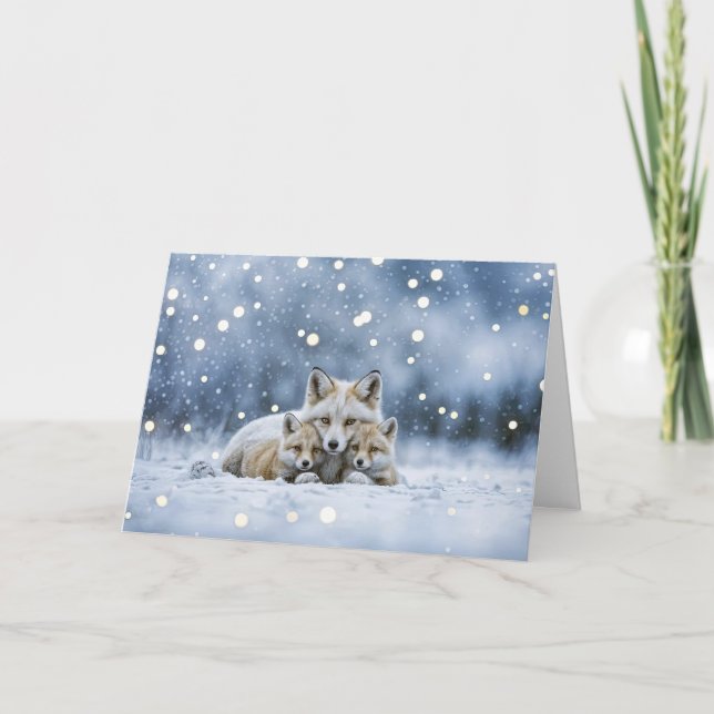 Fox Family Mother and Pups in the Snow Christmas  Card (Front)
