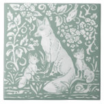 Fox Family Sage Green Woodland Forest Foliage Ceramic Tile