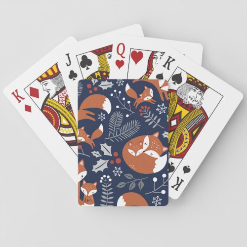 Fox family vintage seamless pattern playing cards
