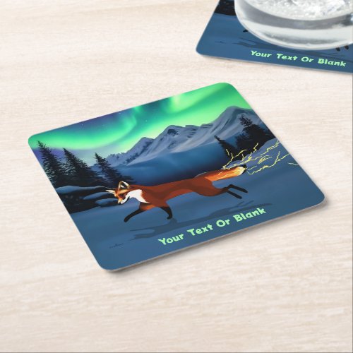 Fox Fire _ Northern Lights Square Paper Coaster