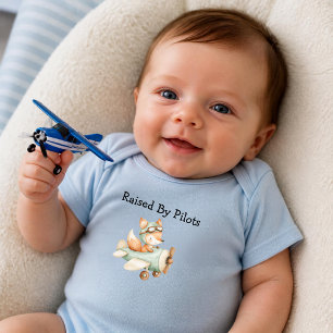 Fox Flies Airplane Personalized Baby Boy Aviation Bodysuit
