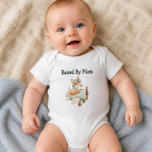 Fox Flies Airplane Personalized Baby Boy Aviation Bodysuit