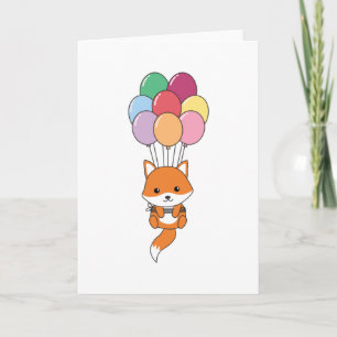 Fox Flies Up With Colorful Balloons Card