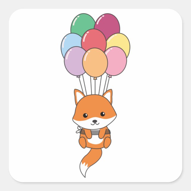 Fox Flies Up With Colorful Balloons Square Sticker (Front)