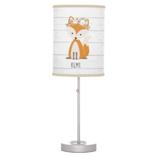 Fox Floral Gray Wood Personalized Lamp