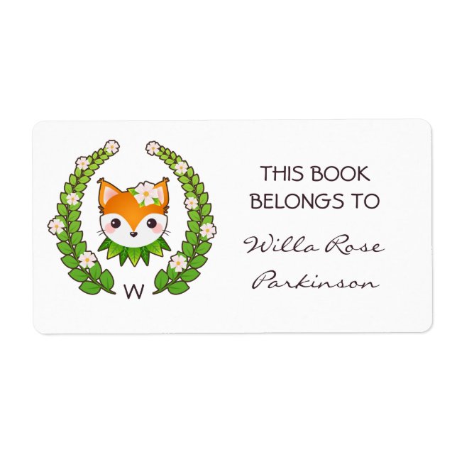 Fox Floral Wreath This Book Belongs To Label (Front)