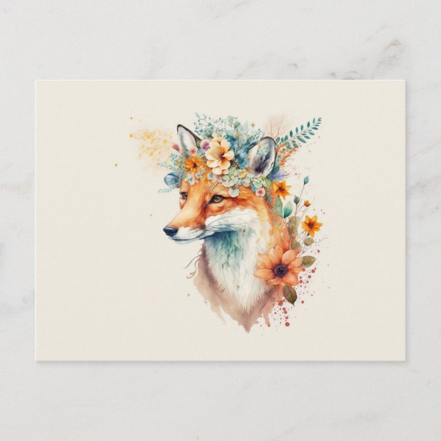 Fox Flower Crown Watercolor         Postcard (Front)