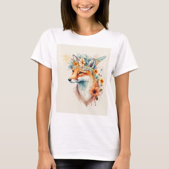 Fox Flower Crown Watercolor                        T-Shirt (Front)