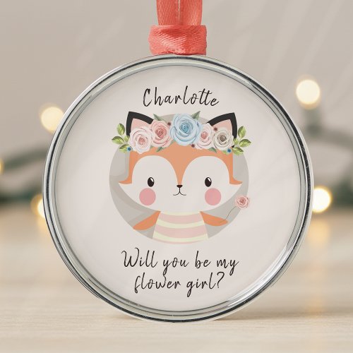 Fox Flower Girl Proposal Card Metal Ornament