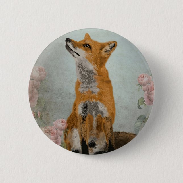 fox, flowers, button (Front)