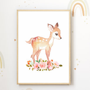 Fox Flowers Nursery Poster Kids Room Decor