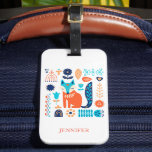 Fox Folk Art Floral Pattern Personalized | Nature Luggage Tag<br><div class="desc">This design features a folk art pattern of floral elements surrounding a fox in blue,  turquoise and orange tones. Add you name to personalize by editing the text in the text box or delete text for no name.
#fox #foxy #FolkArt #floral #personalized #travel</div>
