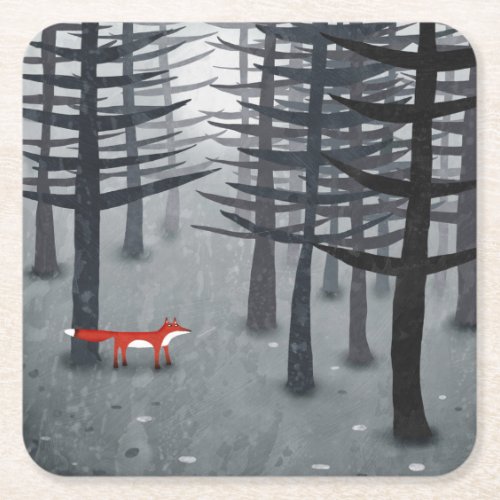 Fox Forest Art Square Paper Coaster