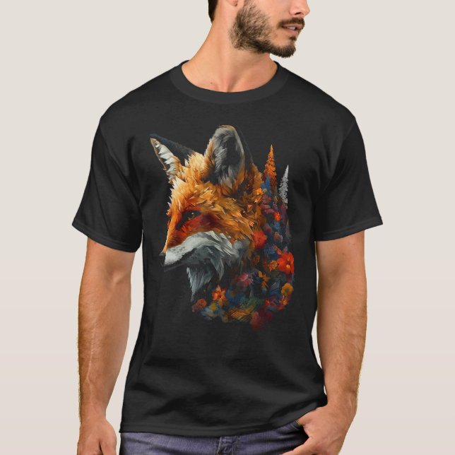 Fox Forest Flowers  Animal Fox T-Shirt (Front)
