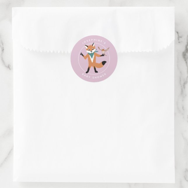 Fox Forest Friends Lavender Baby Shower Classic Round Sticker (Bag)