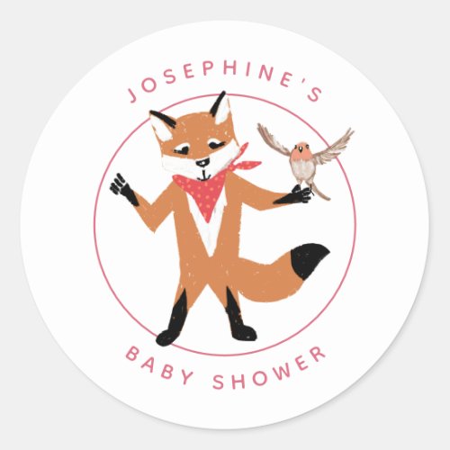 Fox Forest Friends Pink Baby Shower Classic Round Sticker