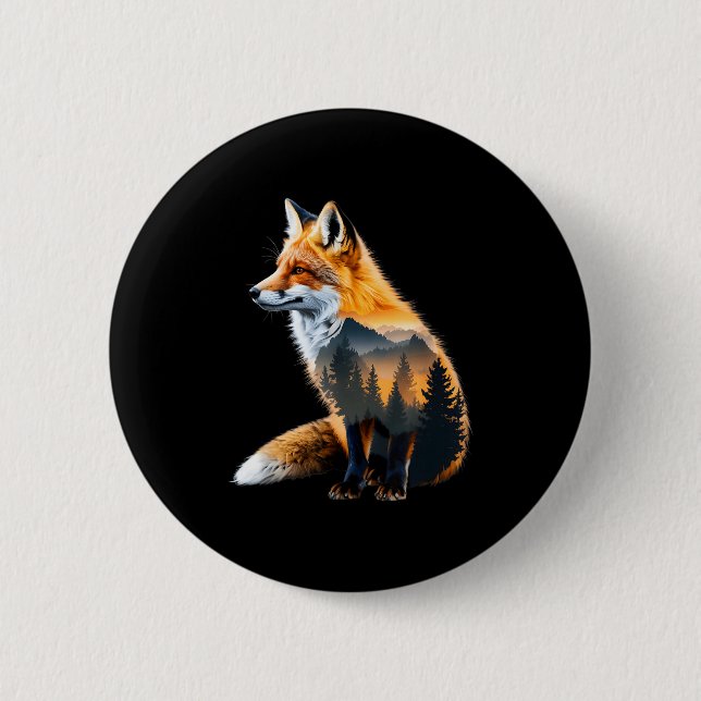 Fox Forest Nature Lover Mountains Hiking Camng Bus Button (Front)