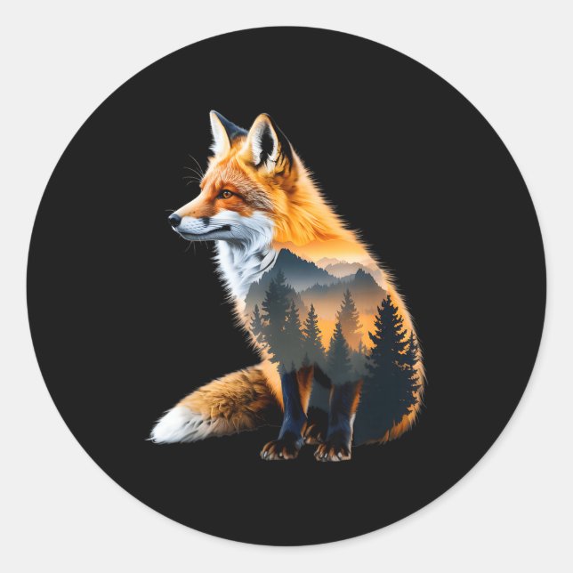 Fox Forest Nature Lover Mountains Hiking Camng Bus Classic Round Sticker (Front)