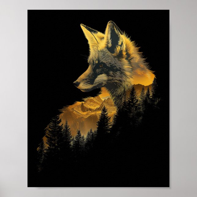 Fox Forest Nature Lover Mountains Hiking Camping H Poster (Front)